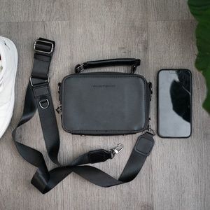 Korean/Japanese Style - Black Vegan Leather Messenger Wallet Crossbody Bag